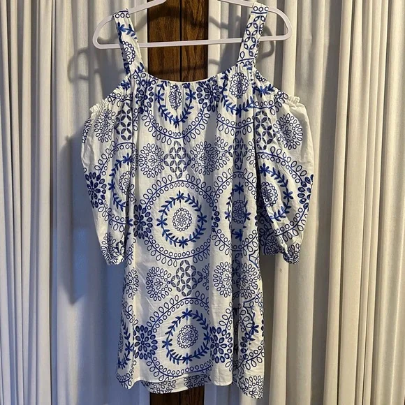 Trina Turk Embroidered Eyelet Off The Shoulder Tank Dress - Picture 9 of 14